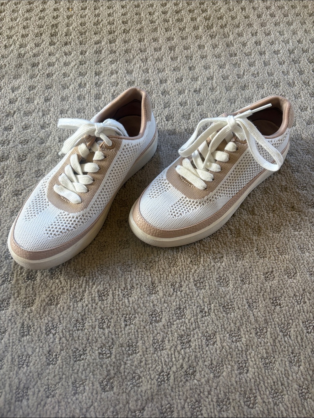 Vionic Knit Lace-Up Sneakers in Cream and Tan